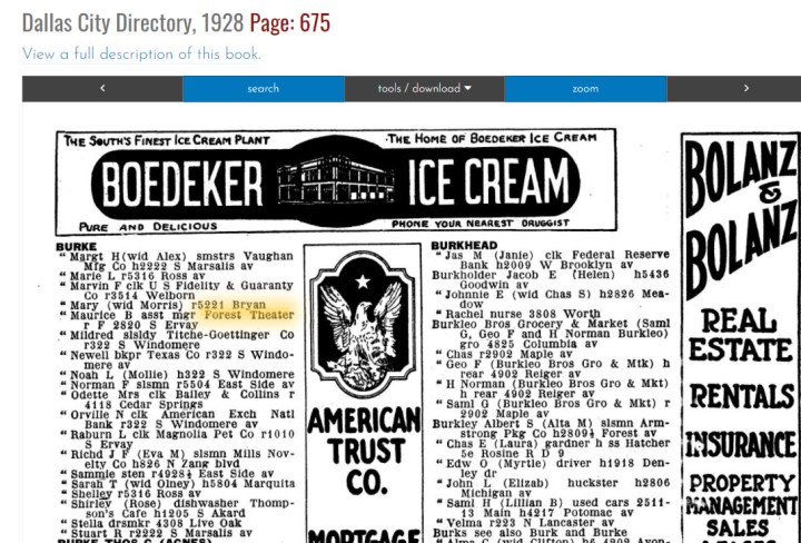 Dallas City Directory 1928 - Forest Theater