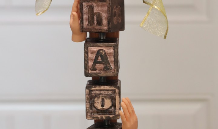 Doll hands, wooden blocks Covid-19 inspired art project