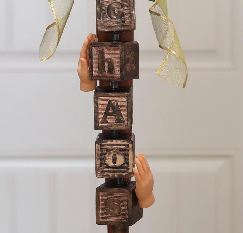 Doll hands, wooden blocks Covid-19 inspired art project