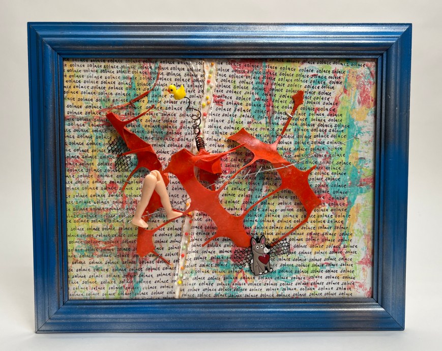 Pilot Point Coffee House Art Exhibition:  I have a duck, doll legs and a dog on display!