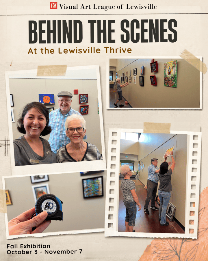 The Visual Art League of Lewisville is kicking off its Fall Art Exhibition at Lewisville Thrive with updated processes, a seasonal theme and a dedicated team of volunteers. See how teamwork, a little out-of-the-box thinking and one perfectly timed tape measure from Amanda Martin helped bring the exhibition together.